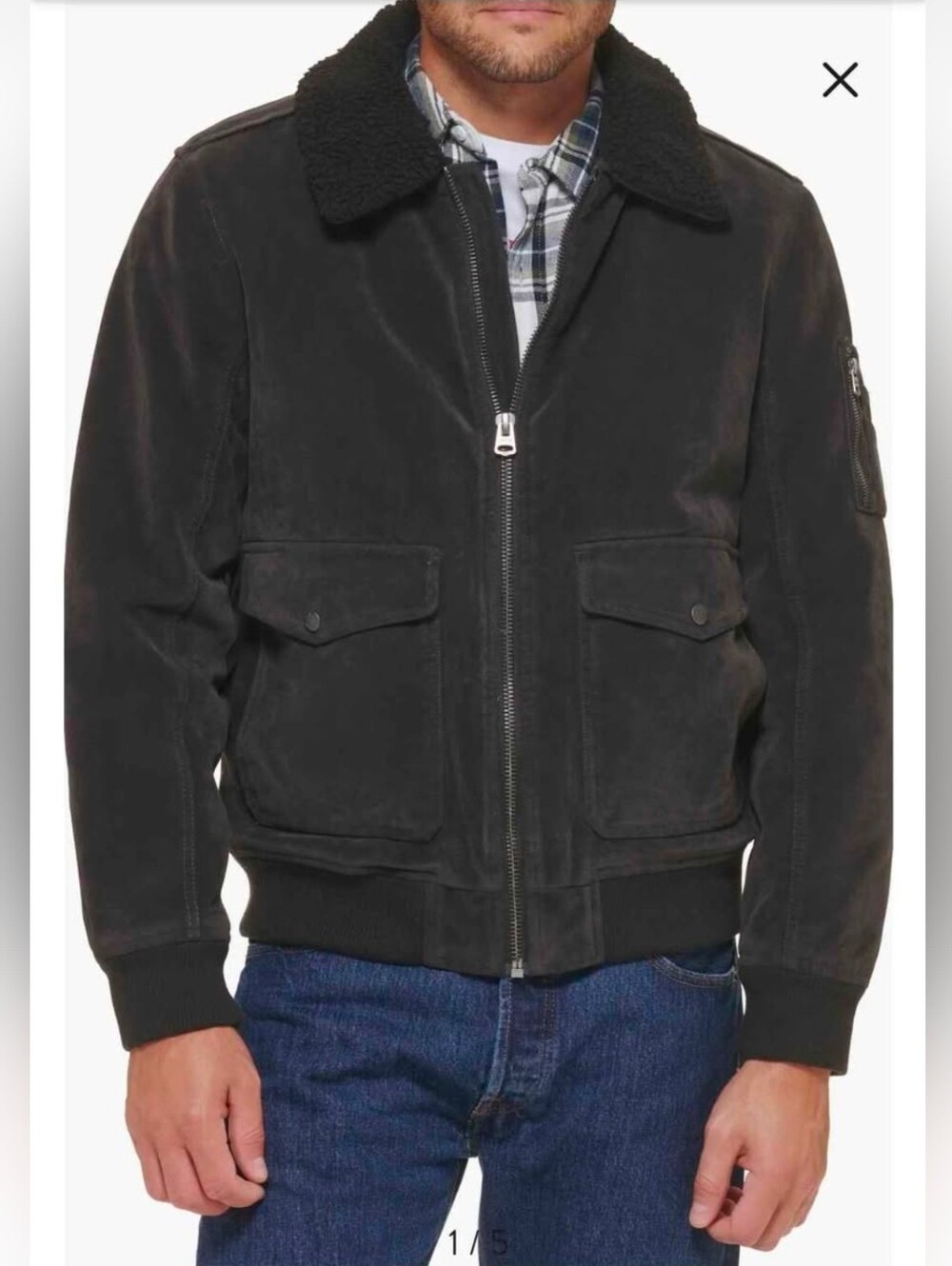 Levi's Men's XL Black Faux Suede Bomber Jacket with Sherpa Collar NWT
